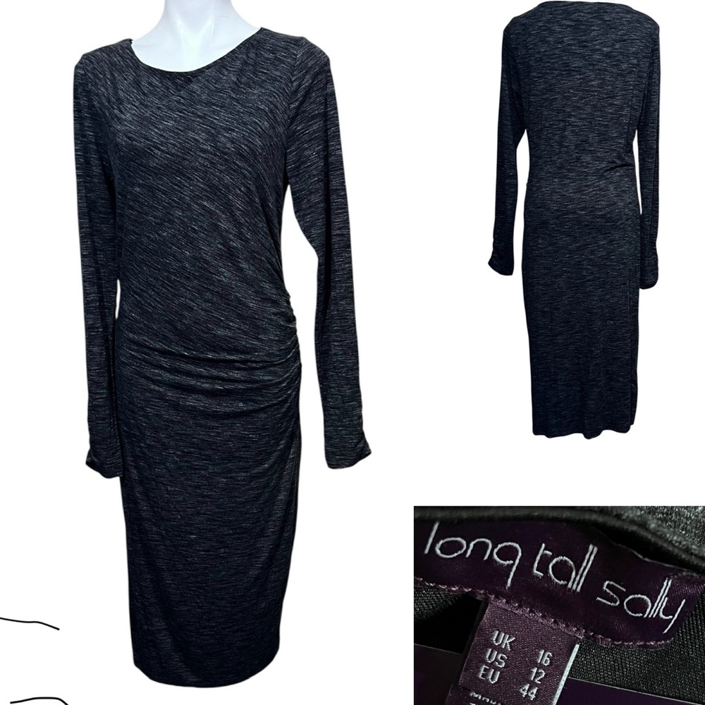 Long Tall Sally midi dress 12 Charcoal Long Sleeve side ruched